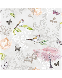 Napkin 33 Birds and butterflies grey FSC Mix