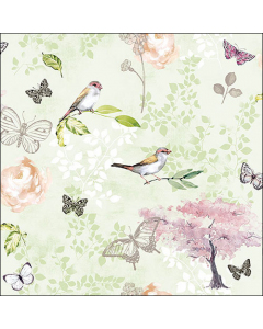 Napkin 33 Birds and butterflies green FSC Mix