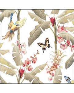 Napkin 33 Tropical scene white FSC Mix