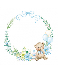 Napkin 33 Baby teddy bear blue FSC Mix