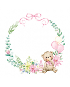 Napkin 33 Baby teddy bear pink FSC Mix