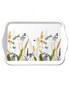 Tray melamine 13x21 cm Ornamental flowers white