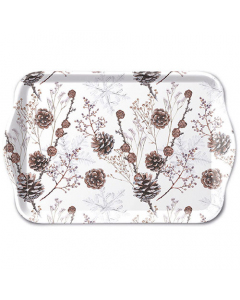 Tray melamine 13x21 cm Pine cones white