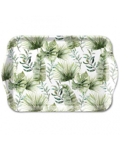 Tray melamine 13x21 cm Jungle leaves white