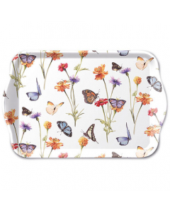 Tray melamine 13x21 cm Butterfly garden white