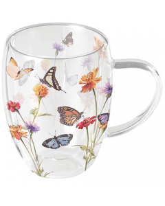 Double-walled glass 0.35 L Butterfly garden white