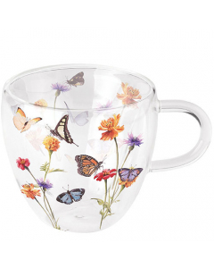 Double-walled glass 0.2 L Butterfly garden white