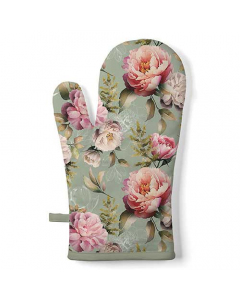 Oven mitt Peonies composition green