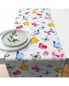 Table runner 40x150 cm Butterfly collection white