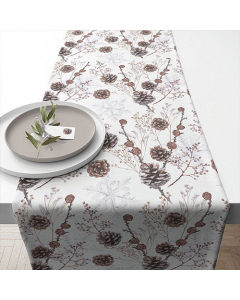 Table runner 40x150 cm Pine cones white