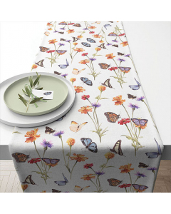 Table runner 40x150 cm Butterfly garden white