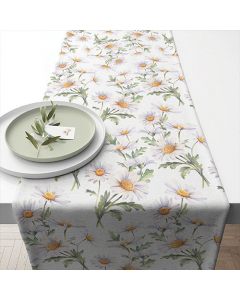 Table runner 40x150 cm Beautiful daisies white