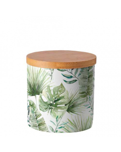 Storage jar small Jungle leaves white