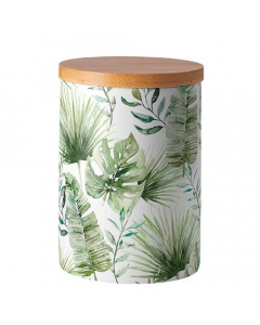 Storage jar medium Jungle leaves white