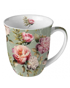 Mug 0.4 L Peonies composition green