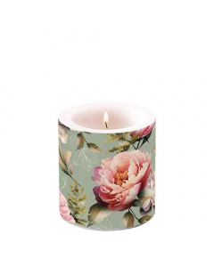 Candle small Peonies composition green