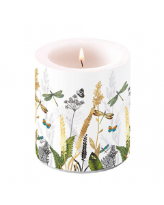 Candle medium Ornamental flowers white