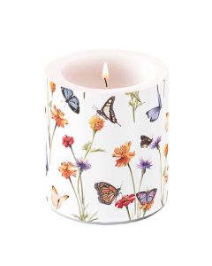 Candle medium Butterfly garden white