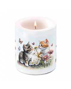 Candle medium Kittens in flower field