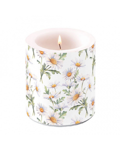 Candle medium Beautiful daisies white