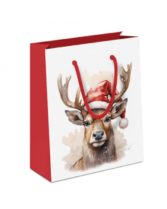 Gift bag Deer with Santa hat white