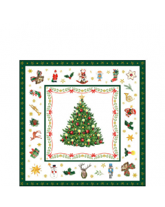 Napkin 25 Christmas evergreen white FSC Mix