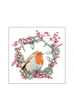 Napkin 25 Robin in wreath FSC Mix