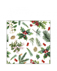 Napkin 25 Winter greenery white FSC Mix