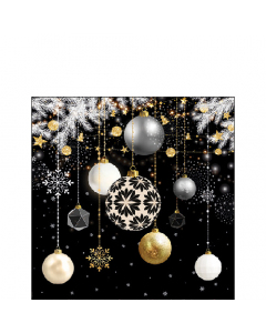 Napkin 25 Christmas baubles black FSC Mix
