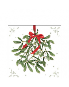 Napkin 25 Mistletoe with bow white FSC Mix