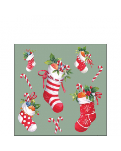 Napkin 25 X-Mas stockings sage FSC Mix