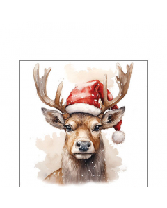 Napkin 25 Deer with Santa hat white FSC Mix