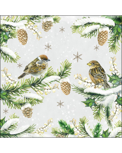 Napkin 33 Sparrows in snow FSC Mix