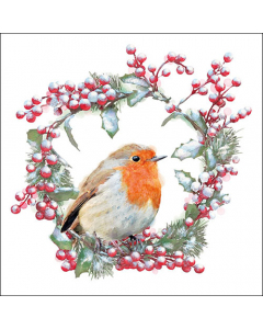 Napkin 33 Robin in wreath FSC Mix