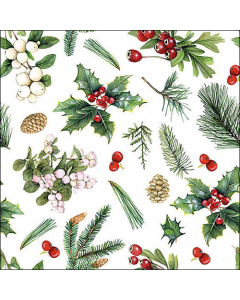 Napkin 33 Winter greenery white FSC Mix