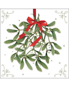 Napkin 33 Mistletoe with bow white FSC Mix