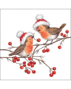 Napkin 33 Christmas robins white FSC Mix