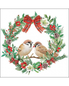 Napkin 33 Sparrows in wreath FSC Mix