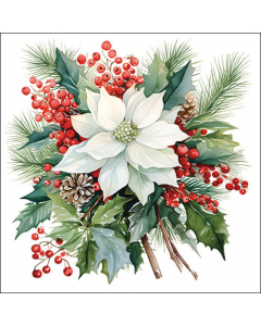 Napkin 33 Poinsettia bouquet white FSC Mix