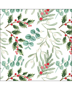 Napkin 33 Foliage scatter white FSC Mix