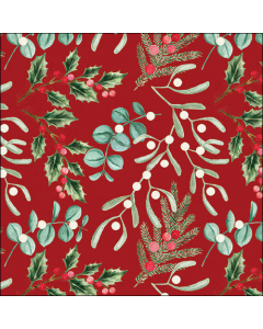 Napkin 33 Foliage scatter red FSC Mix