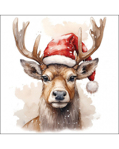 Napkin 33 Deer with Santa hat white FSC Mix