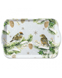 Tray melamine 13x21 cm Sparrows in snow