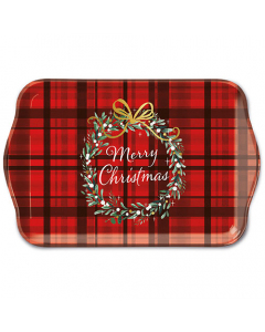 Tray melamine 13x21 cm Christmas plaid red