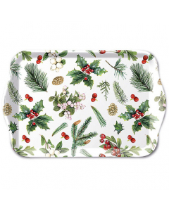Tray melamine 13x21 cm Winter greenery white