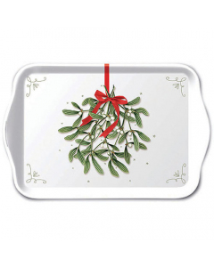 Tray melamine 13x21 cm Mistletoe with bow white