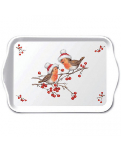 Tray melamine 13x21 cm Christmas robins white