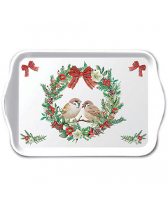 Tray melamine 13x21 cm Sparrows in wreath