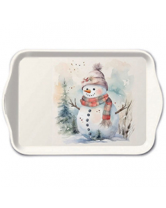 Tray melamine 13x21 cm Snowman in nature