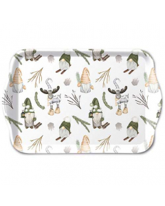 Tray melamine 13x21 cm Forest gnomes white